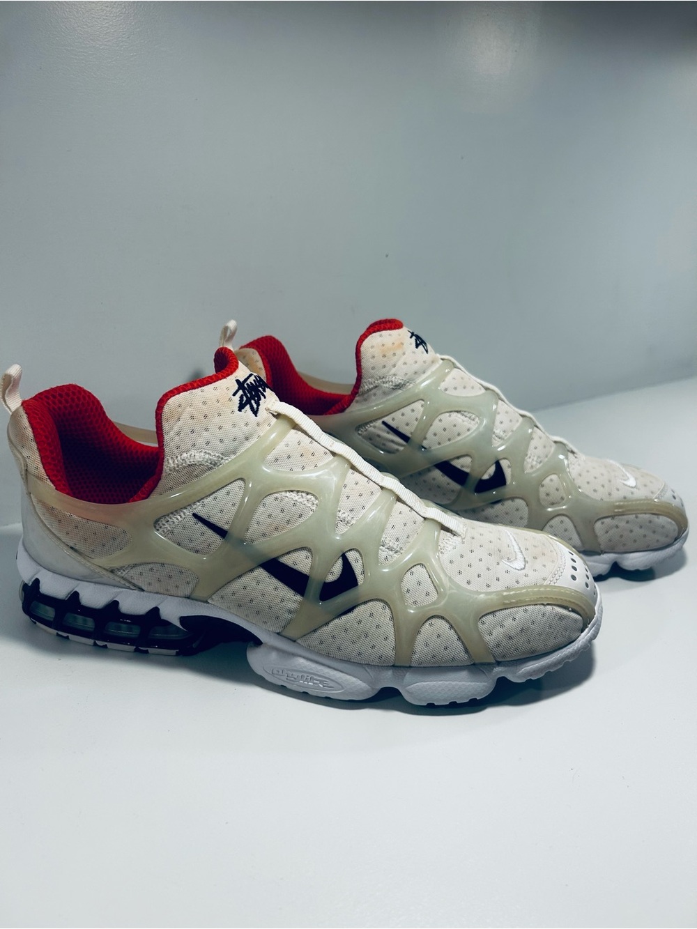 Nike x Stüssy Air Zoom Spiridon Kukini White Black Habanero Red Men’s 11.5